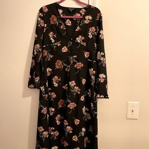 Miss Selfridge black flowered long sleeve maxi dress